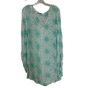 Letarte Handmade Seafoam Silk Beaded Lace Sequins Sheer Swim Cover Up Dress L